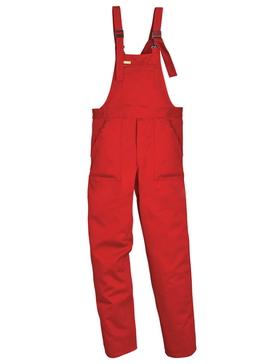 Rote Baumwoll-Latzhose mit Trägern und verstellbaren Verschlüssen