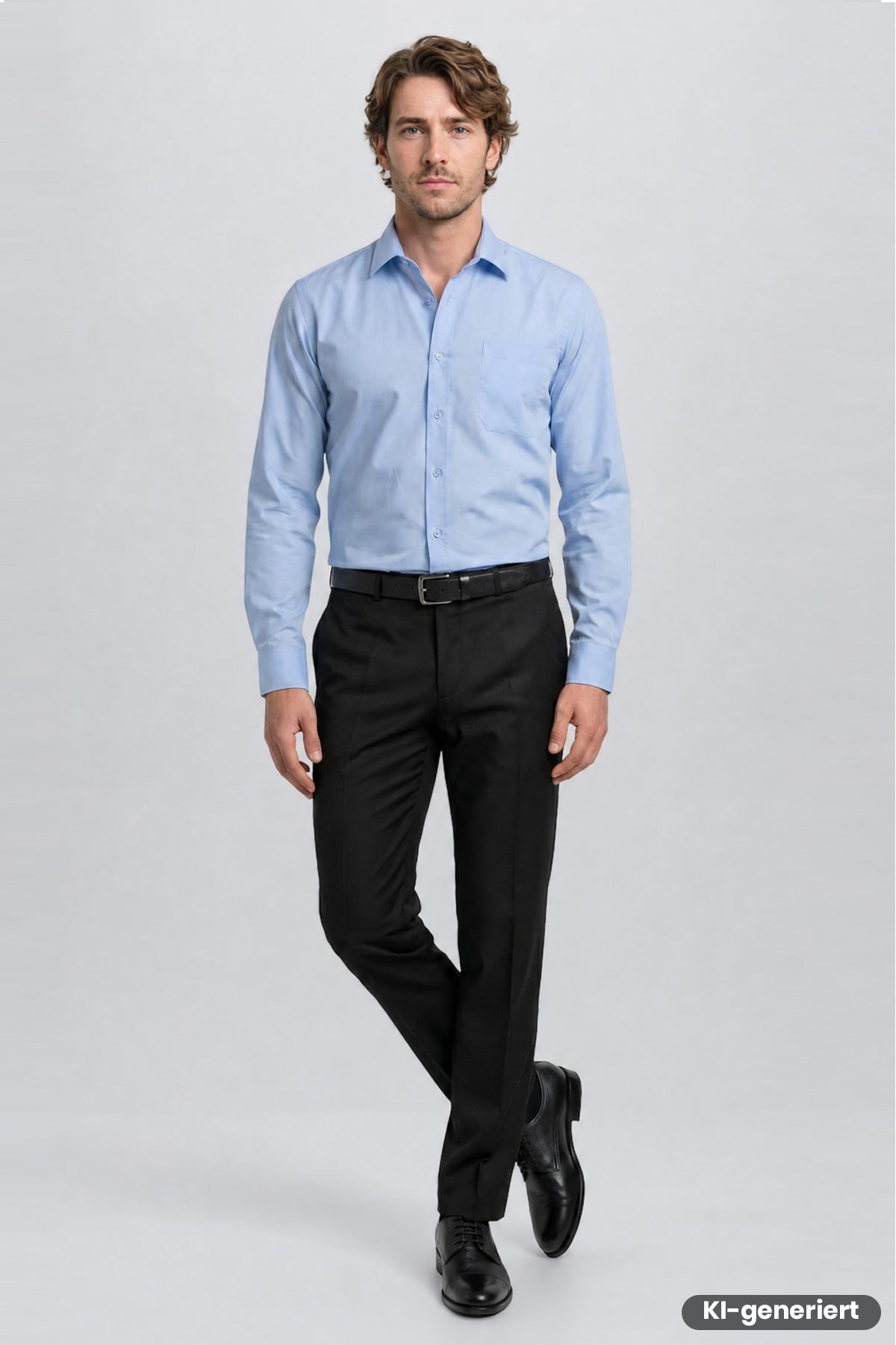 Herrenhose schwarz, gerader Schnitt mit Bundfalten, Gürtelschlaufen und Knopfverschluss