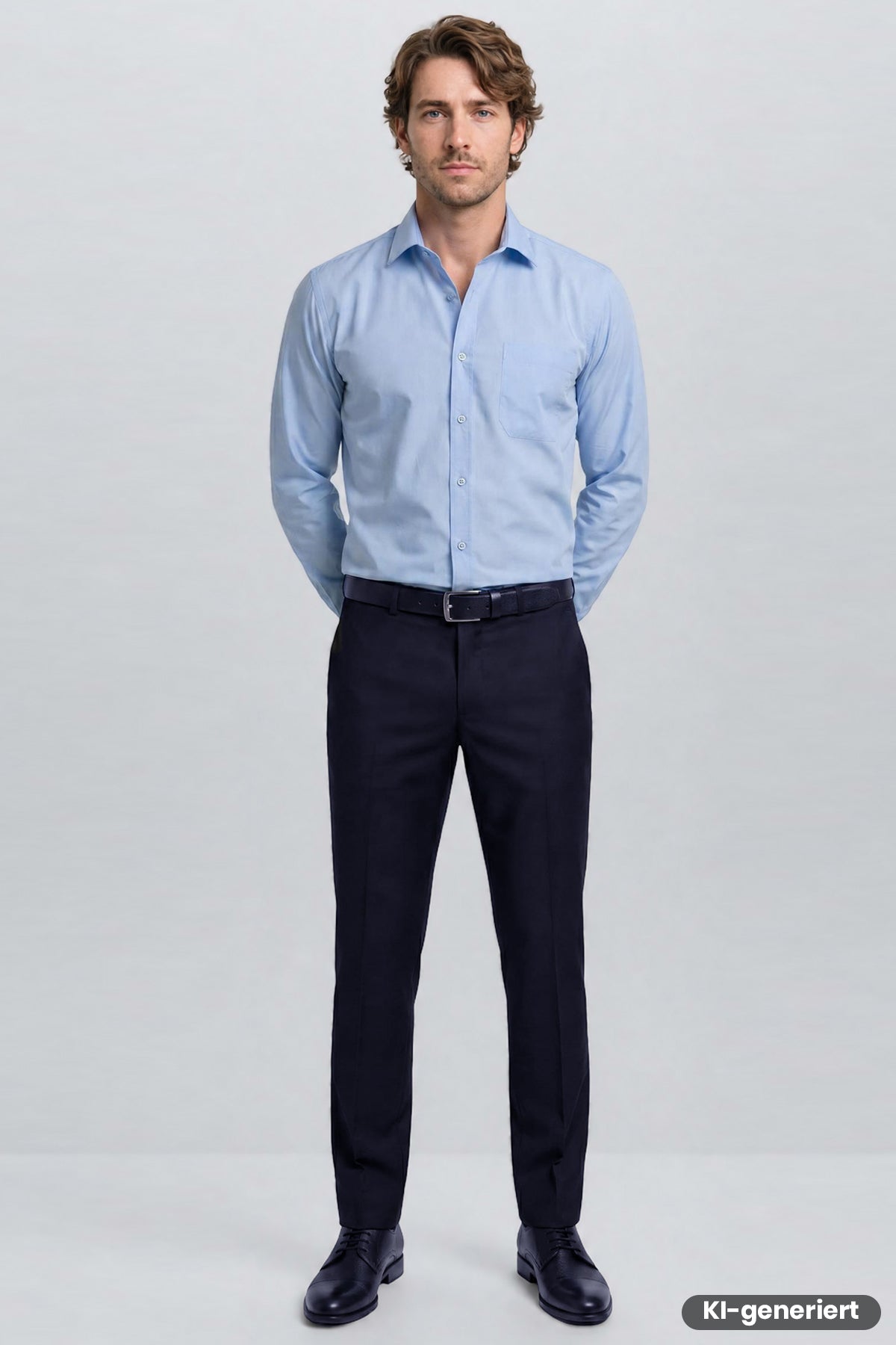 Herrenhose Fresko in Marineblau, gerades Bein, mit Gürtel