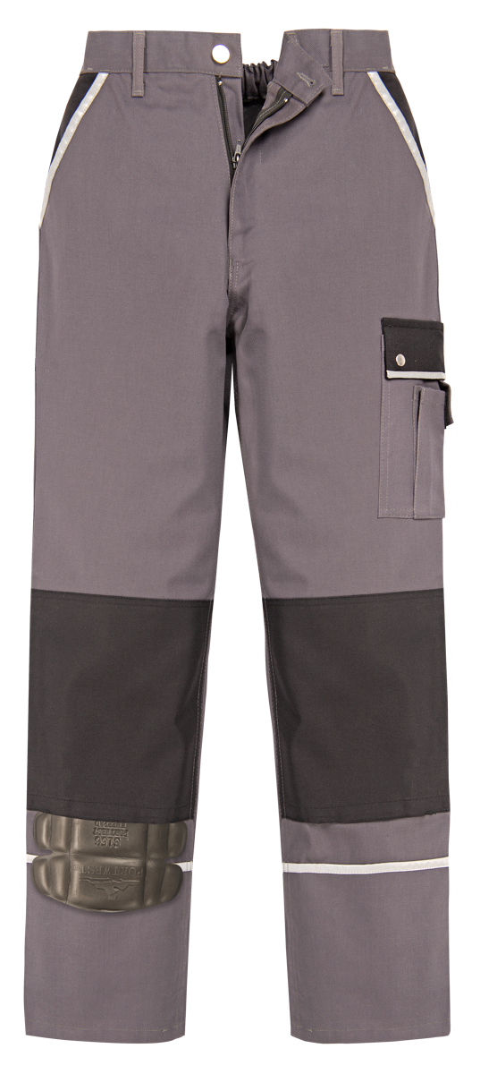 Canvas-Bundhose, graue Arbeitshose mit schwarzem Kniebereich und geradem Bein