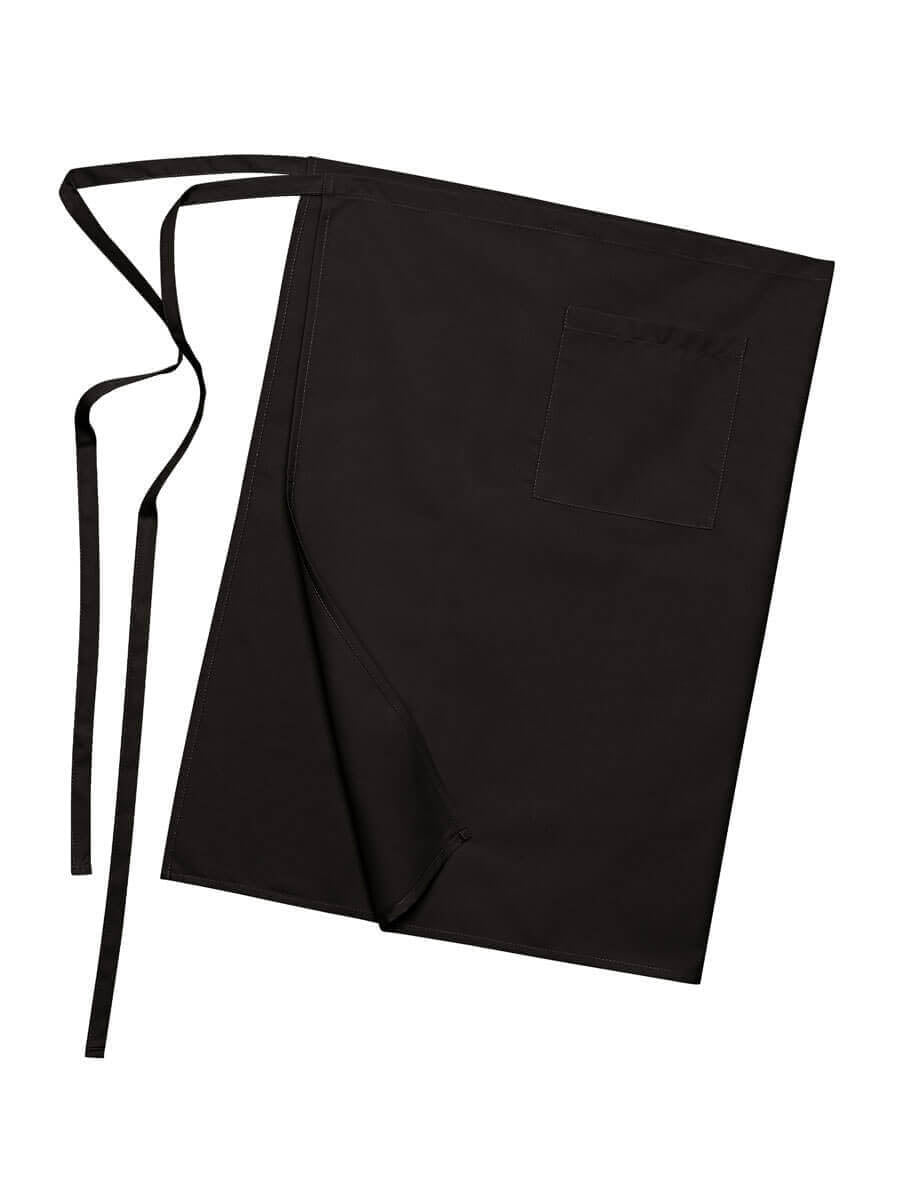 Schwarzer Vorbinder mit Brusttasche und langen Bindebändern