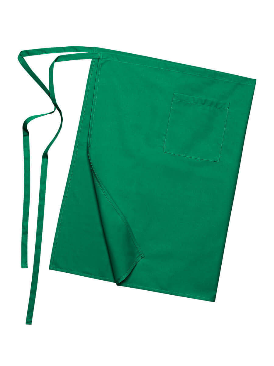 Grüner Vorbinder mit Tasche und Bindebändern, rechteckige Schürzenform