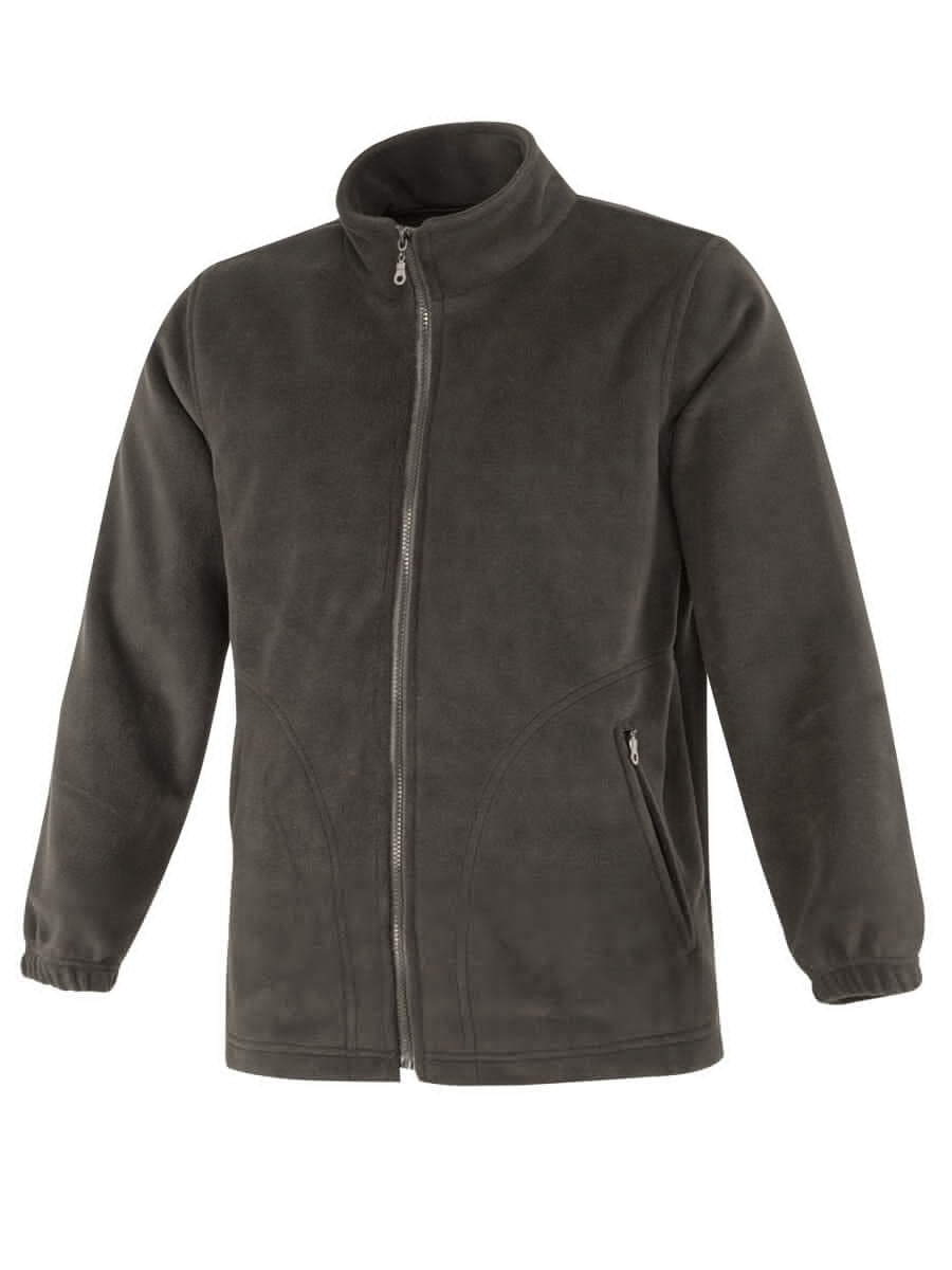 Fleecejacke in dunklem Grau mit durchgehendem Reißverschluss, Stehkragen und Tasche