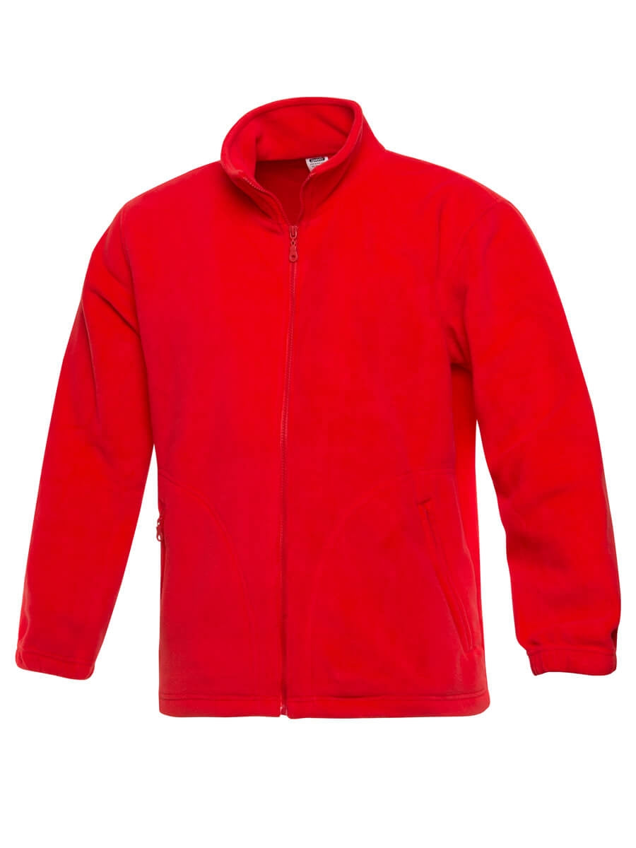 Rote Fleecejacke mit durchgehendem Reißverschluss und Stehkragen