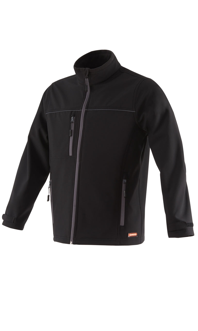 Softshell-Jacke, schwarz, mit Stehkragen und durchgehendem Reißverschluss