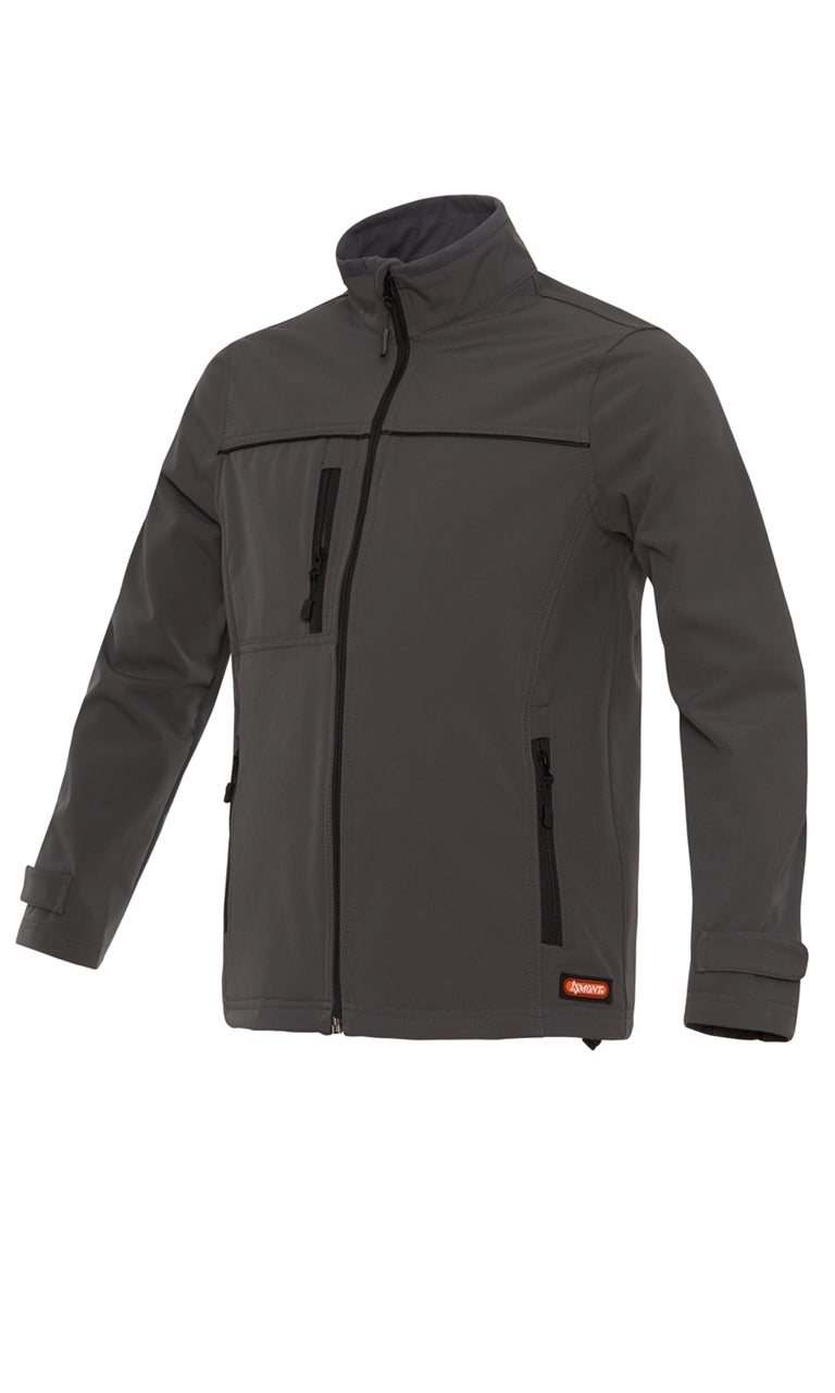 Grau Softshell-Jacke mit Kapuze, durchgehendem Reißverschluss und Fronttaschen