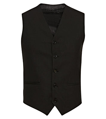 Schwarze Herren-Kellnerweste mit V-Ausschnitt, Knopfleiste und seitlichen Taschen