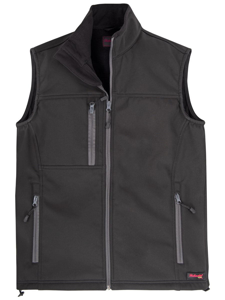 Schwarze Softshell-Weste mit durchgehendem Reißverschluss und zwei Fronttaschen