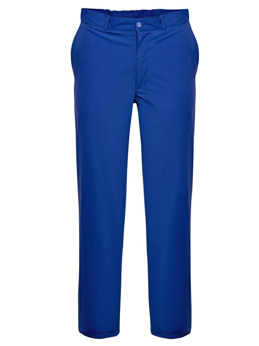 Blaue OP-Hose mit schmalem Bein, Knopfverschluss und Seitentaschen