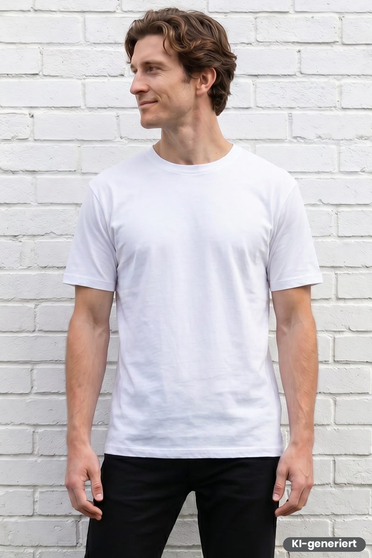 Weißes Rundhals-T-Shirt mit kurzen Ärmeln