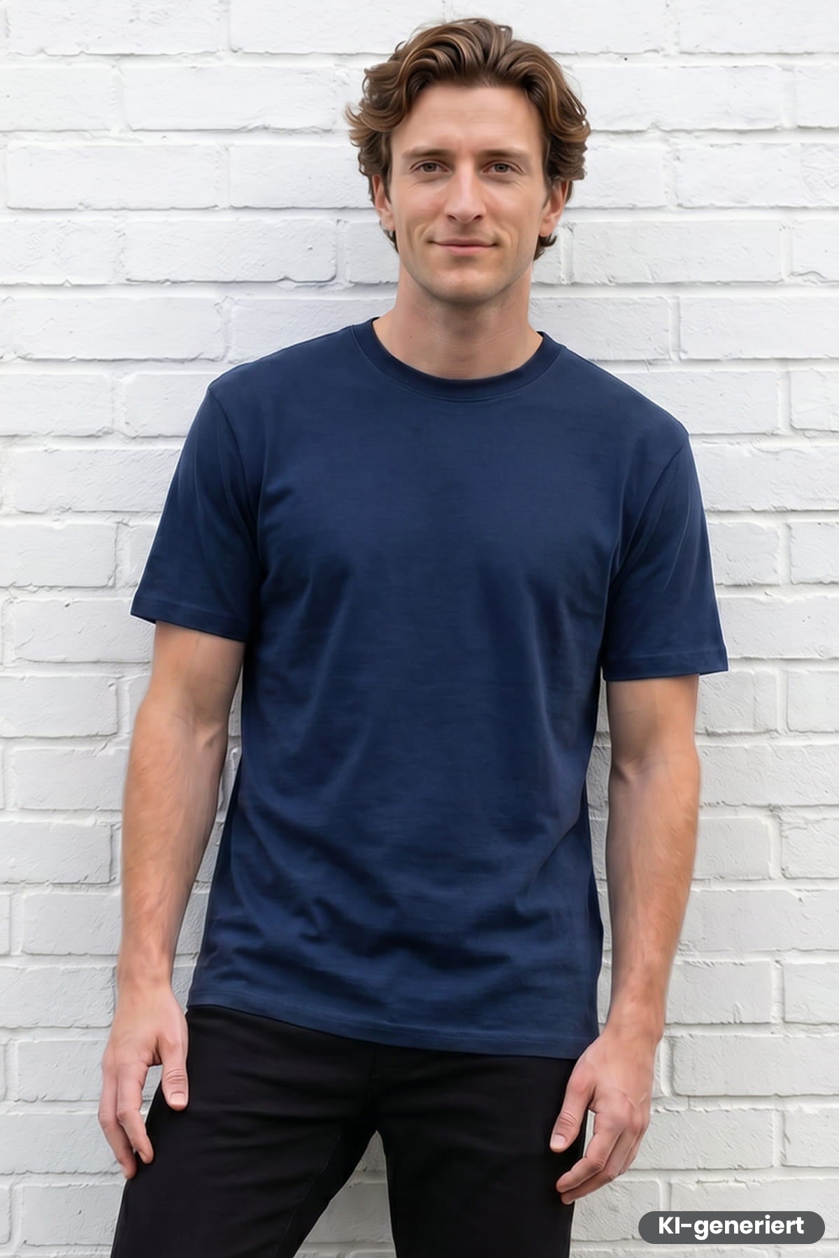 Herren-T-Shirt mit Rundhalsausschnitt, marineblau, kurzarm