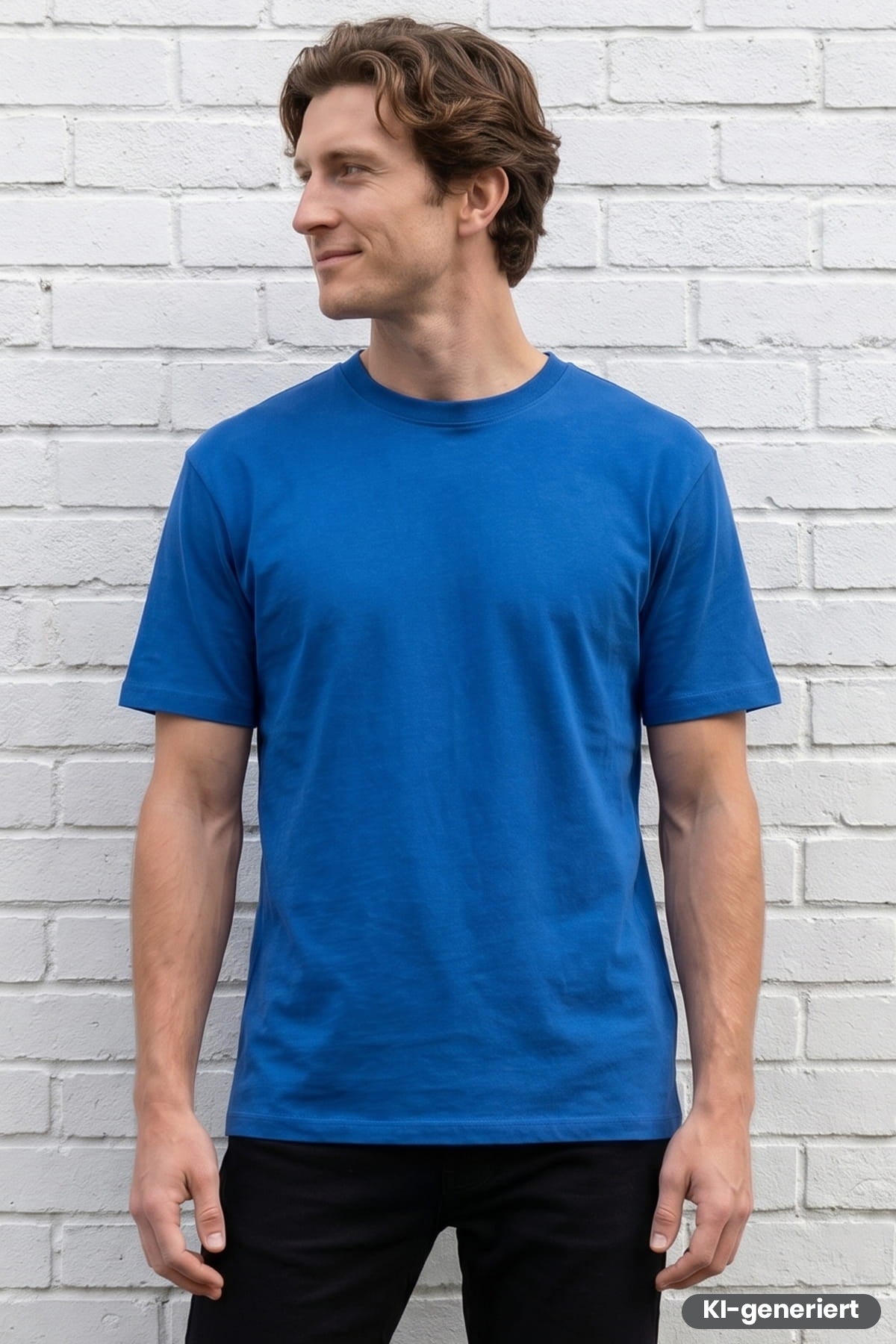 Blaues Herren-Rundhals-T-Shirt, kurze Ärmel, schlicht