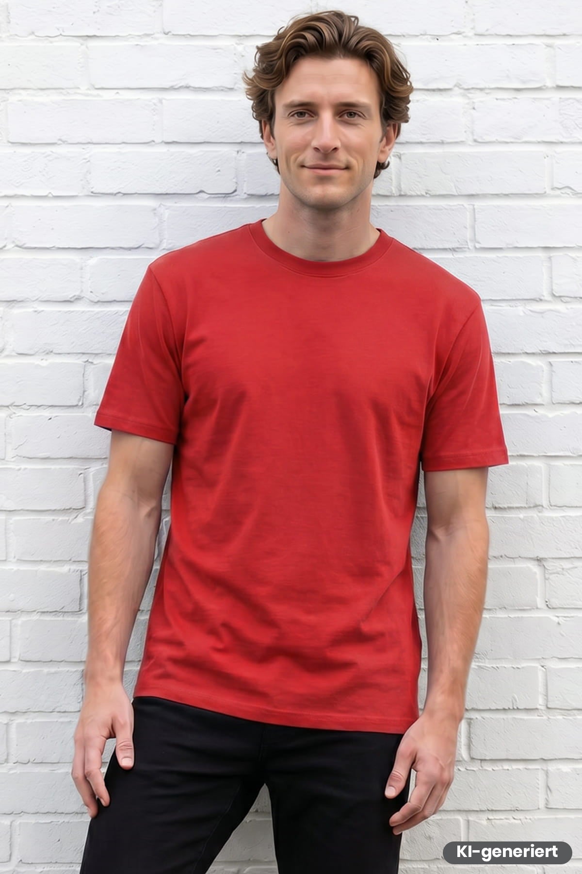 Rotes Rundhals-T-Shirt, kurzarm, einfarbig, gerade Passform