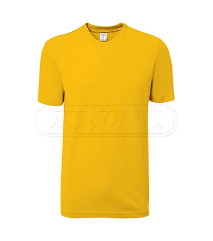 Gelbes Rundhals-T-Shirt aus Baumwolle mit kurzem Ärmel, schlichtes Frontdesign