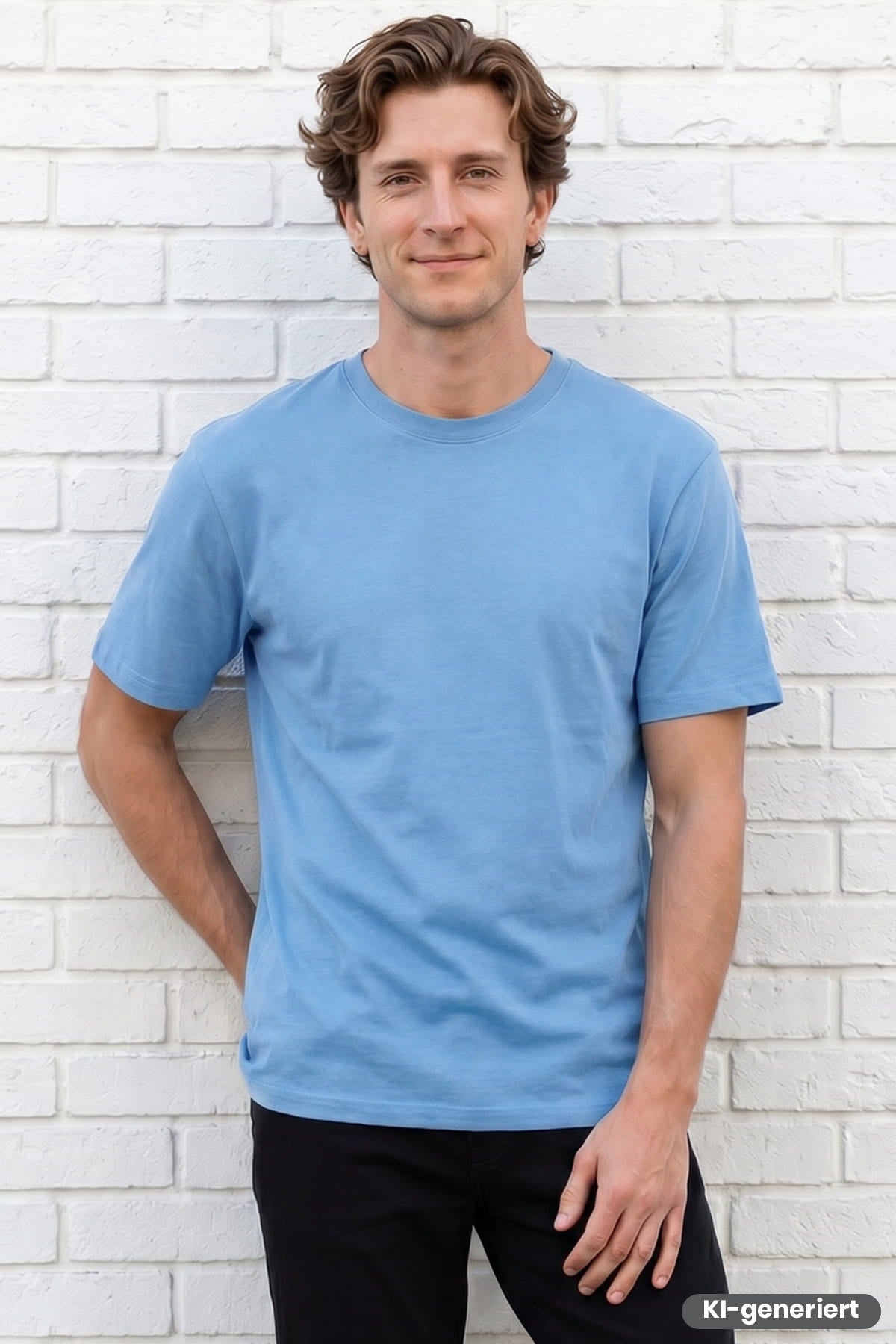 Herren T-Shirt mit Rundhalsausschnitt, hellblau, kurze Ärmel