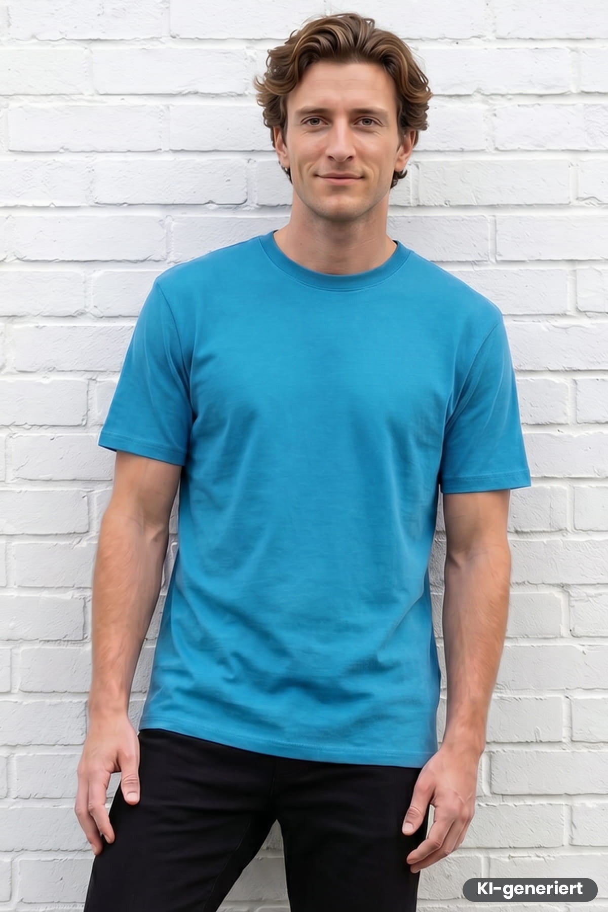 Türkisfarbenes T‑Shirt mit Rundhalsausschnitt, kurzärmelig