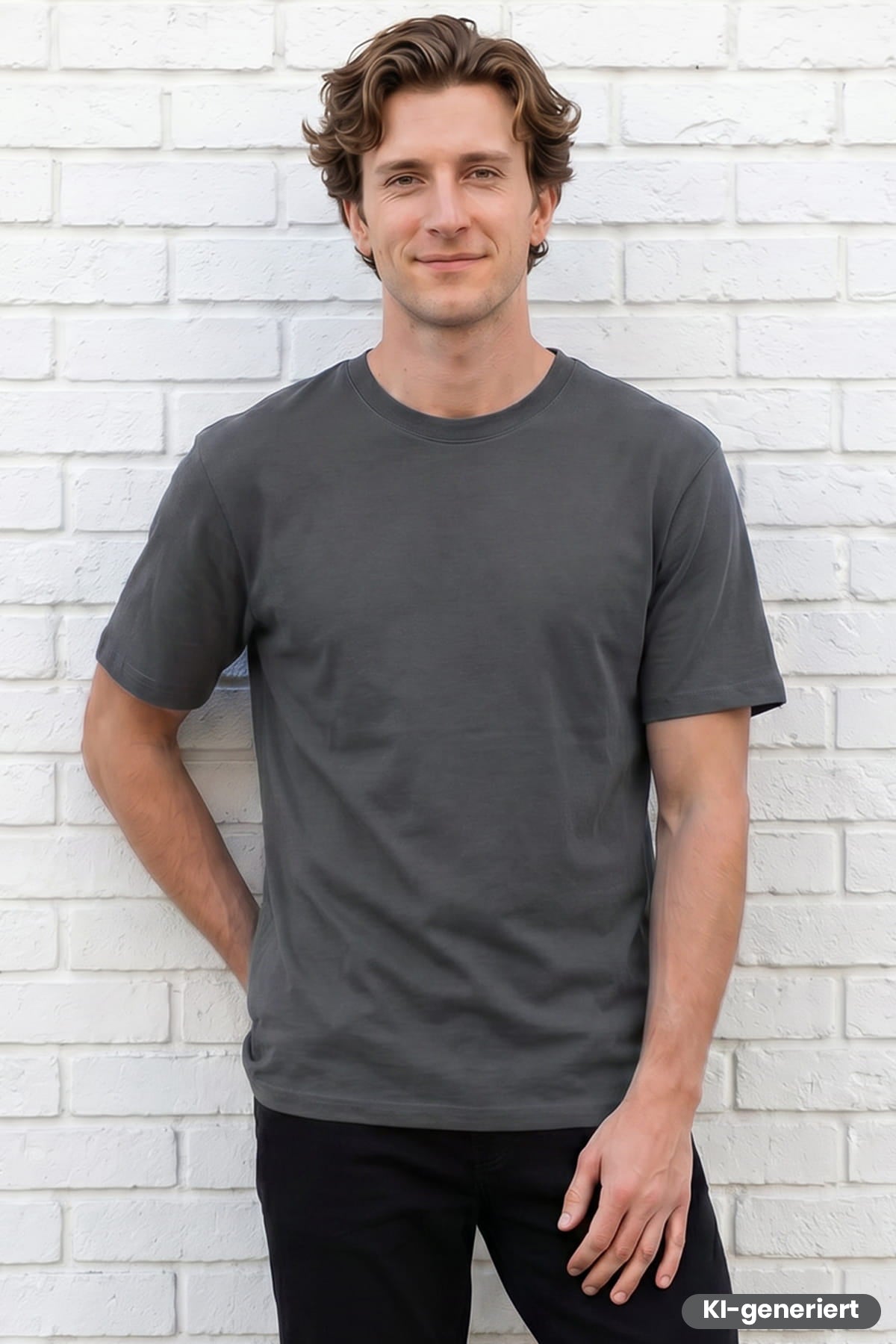 Herren-T-Shirt mit Rundhalsausschnitt, kurzarm, schlicht in dunkelgrau