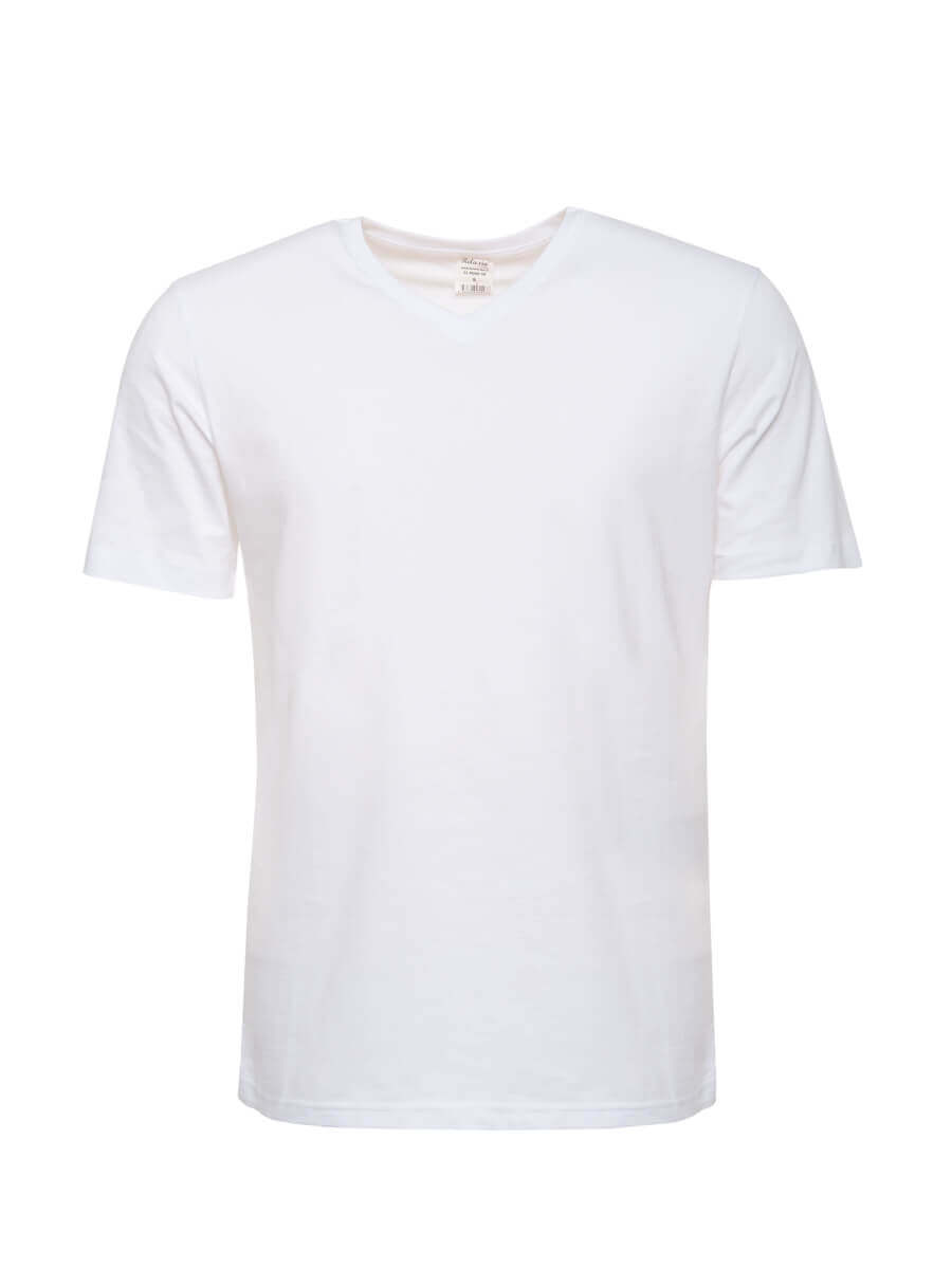Weiße T-Shirt mit V-Ausschnitt, kurzen Ärmeln und schmalem Rundhalsausschnitt