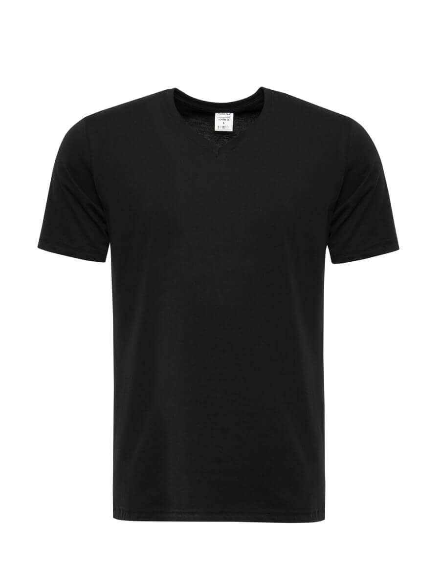 Schwarzes T-Shirt mit kurzem Ärmel und Rundhalsausschnitt