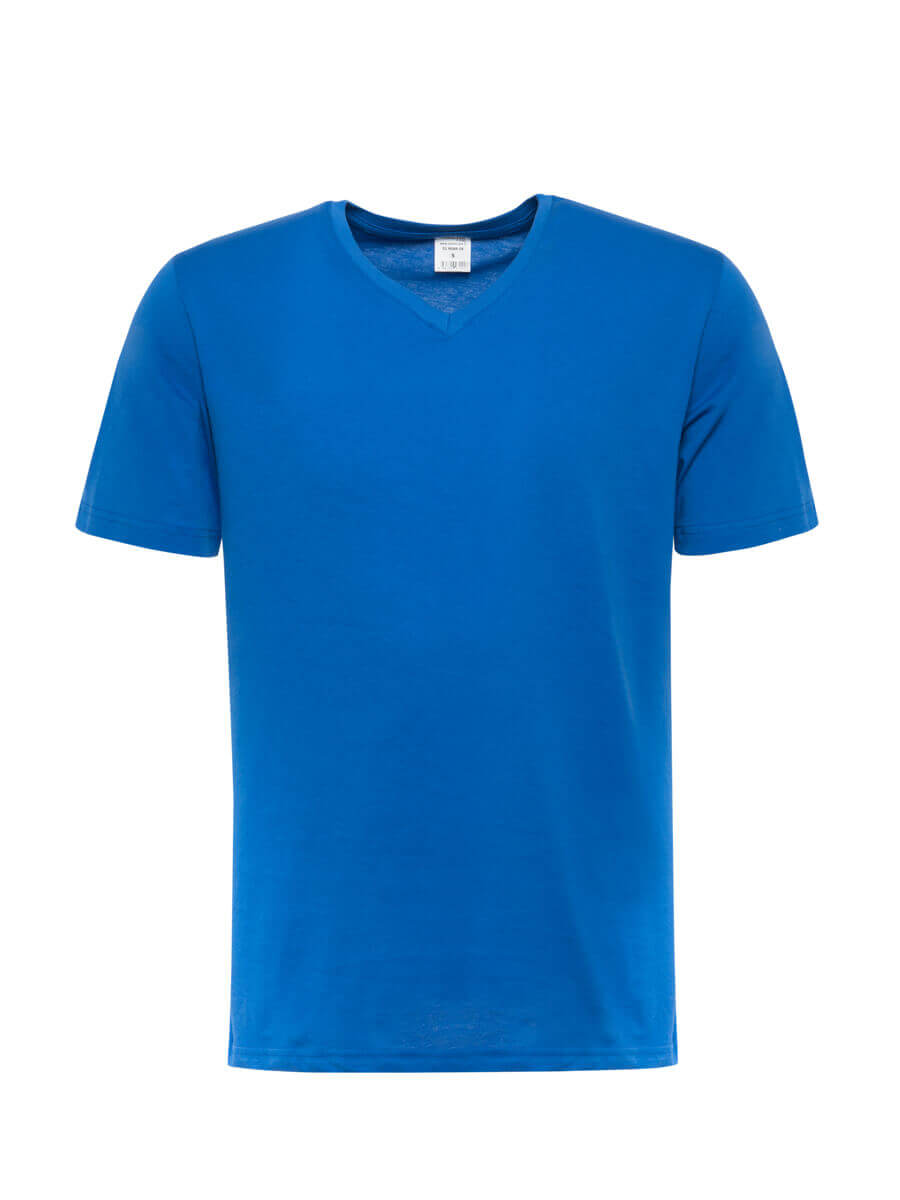 Kobaltblaues T-Shirt mit V-Ausschnitt und kurzem Ärmel