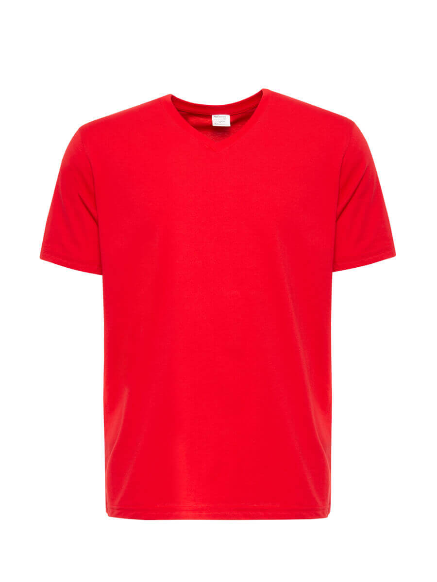 Rotes T-Shirt mit Rundhalsausschnitt, kurzer Ärmel, glatte Vorderseite
