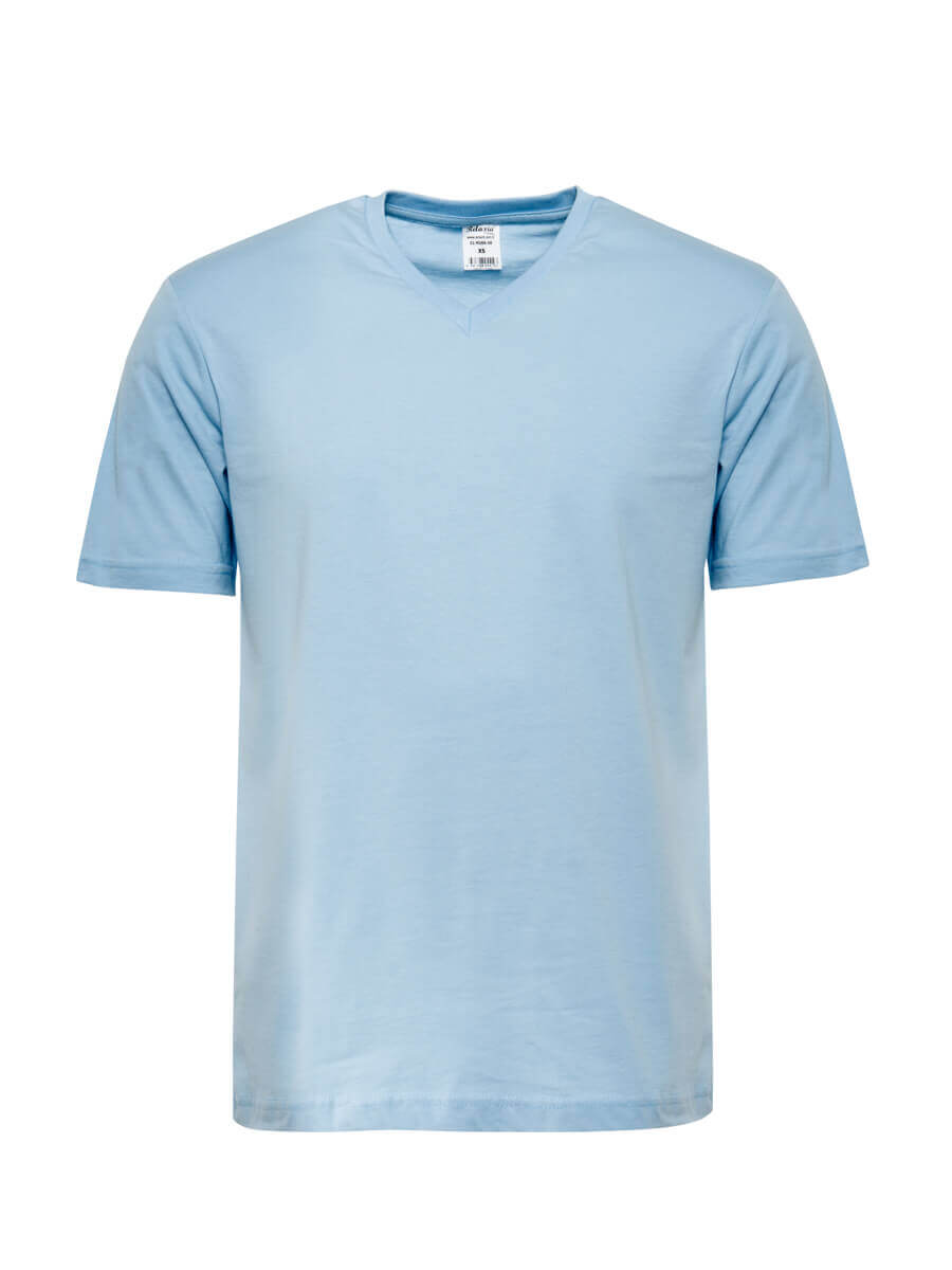 Blaues T-Shirt mit V-Ausschnitt und kurzem Ärmel