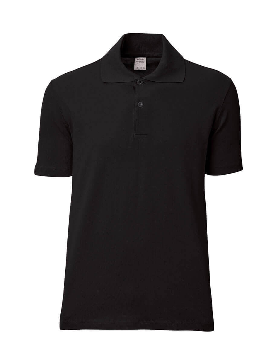 Schwarzes Poloshirt mit kurzem Ärmel, Knopfleiste und schlichtem Kragen