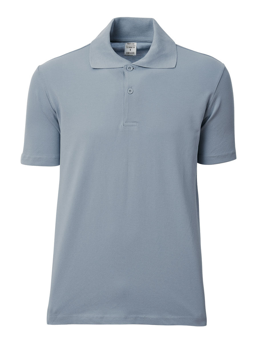 Hellblaues Polo-Shirt mit kurzem Ärmel, Knopfleiste und Kragen