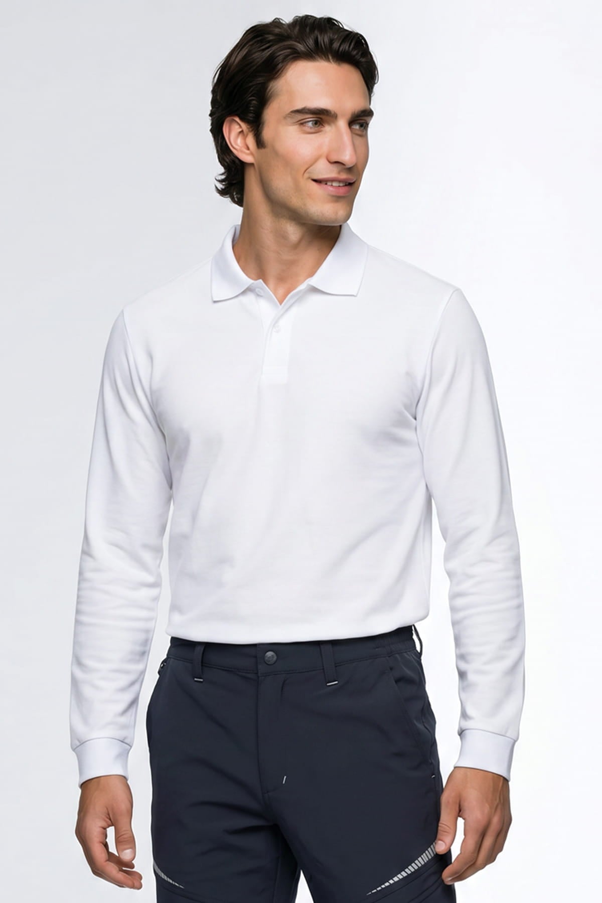 Herren Langarm Polo-Shirt Weiss | Arbeit ISMONT