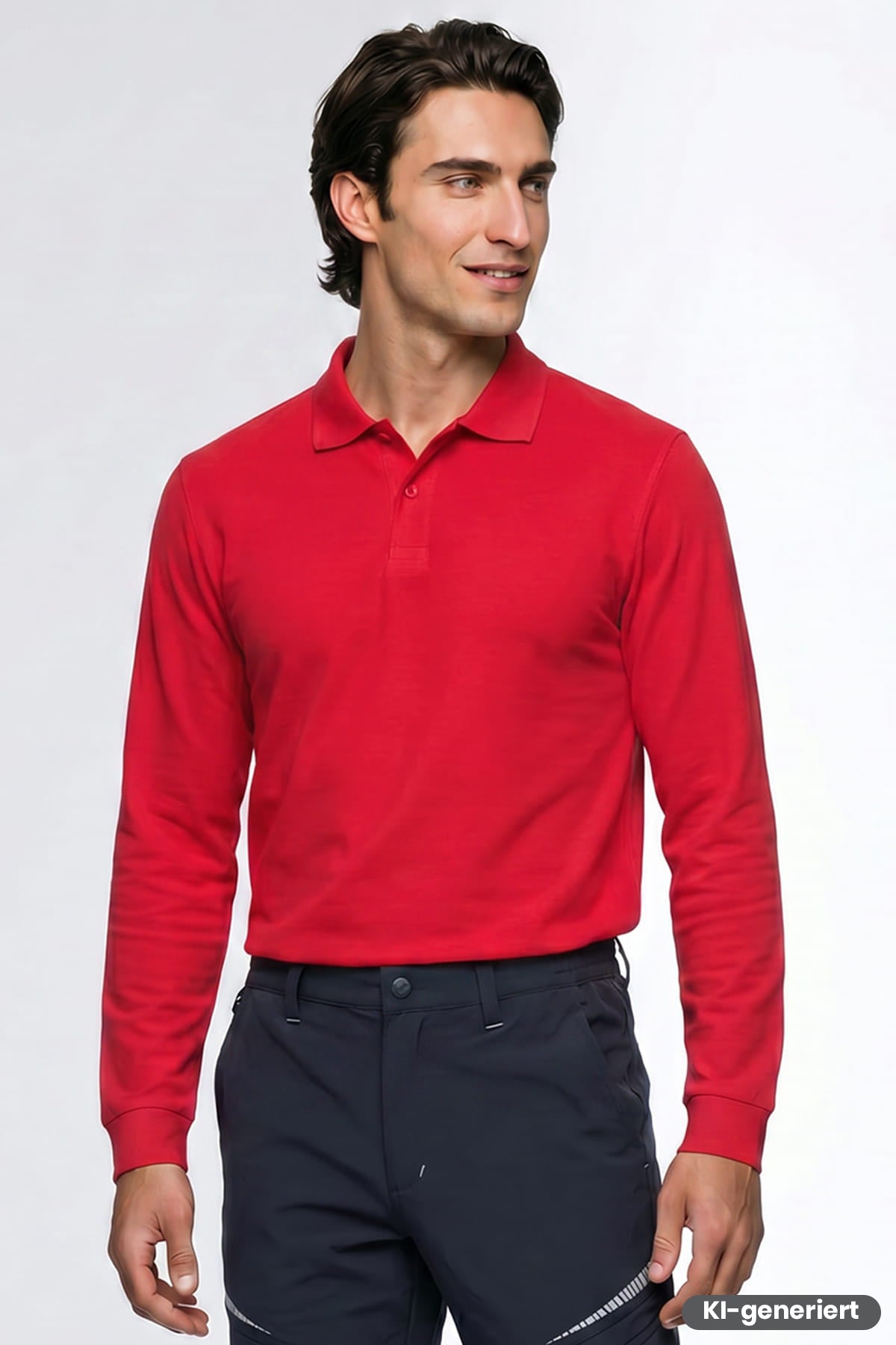 Rotes Langarm-Poloshirt mit Knopfleiste und Kragen, glatter Stoff