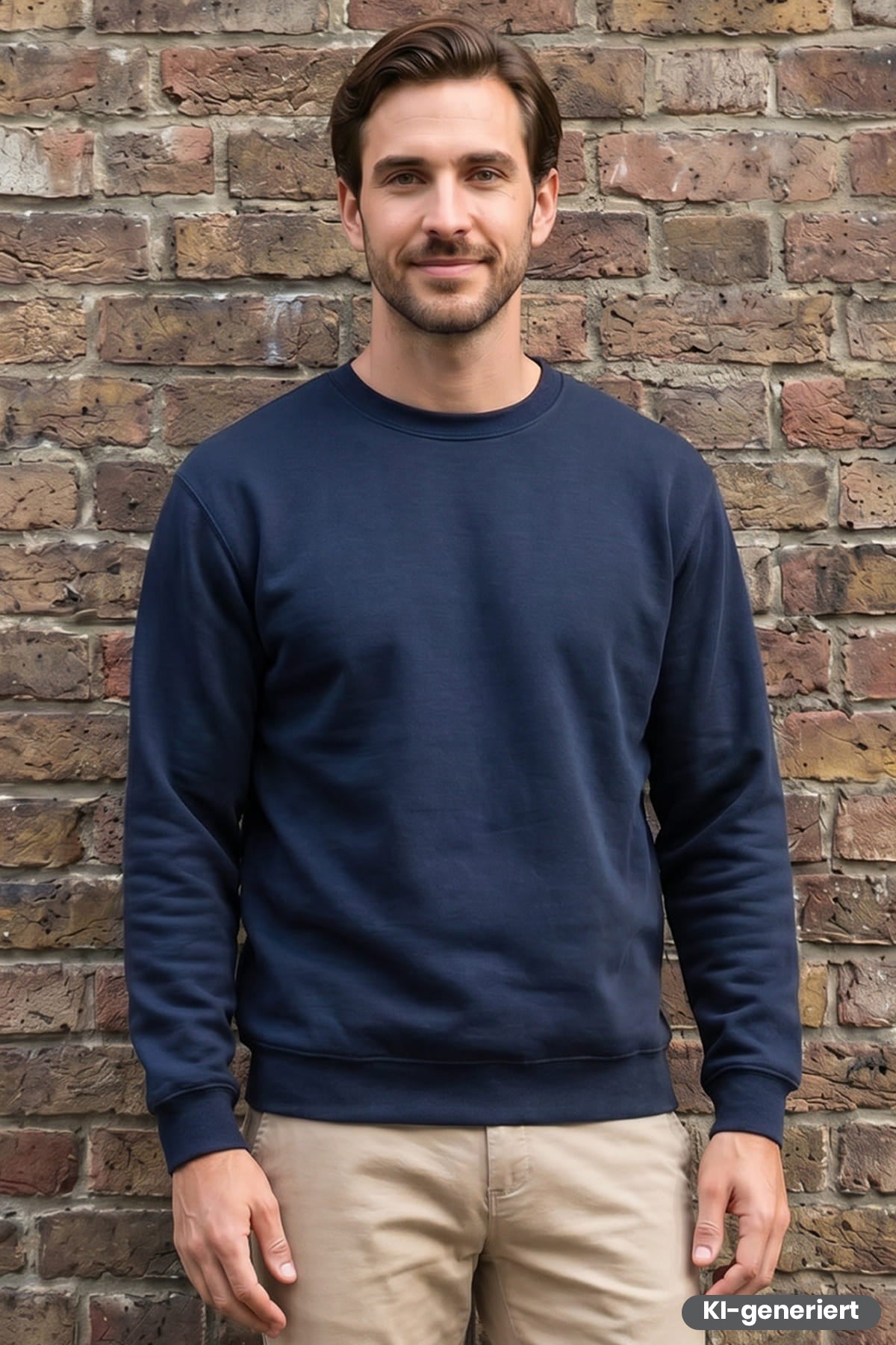 Marineblaues Rundhals-Sweatshirt mit langen Ärmeln und gerippten Bündchen & Saum.
