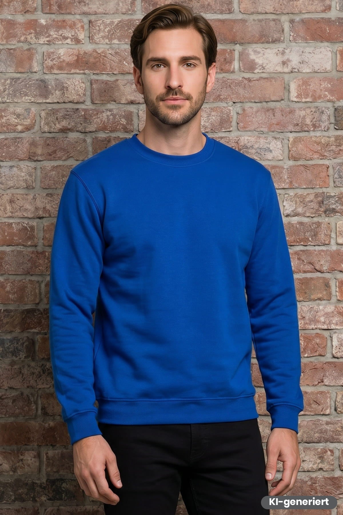 Herren-Sweatshirt mit Rundhalsausschnitt, langarm, kornblau, gerippte Bündchen