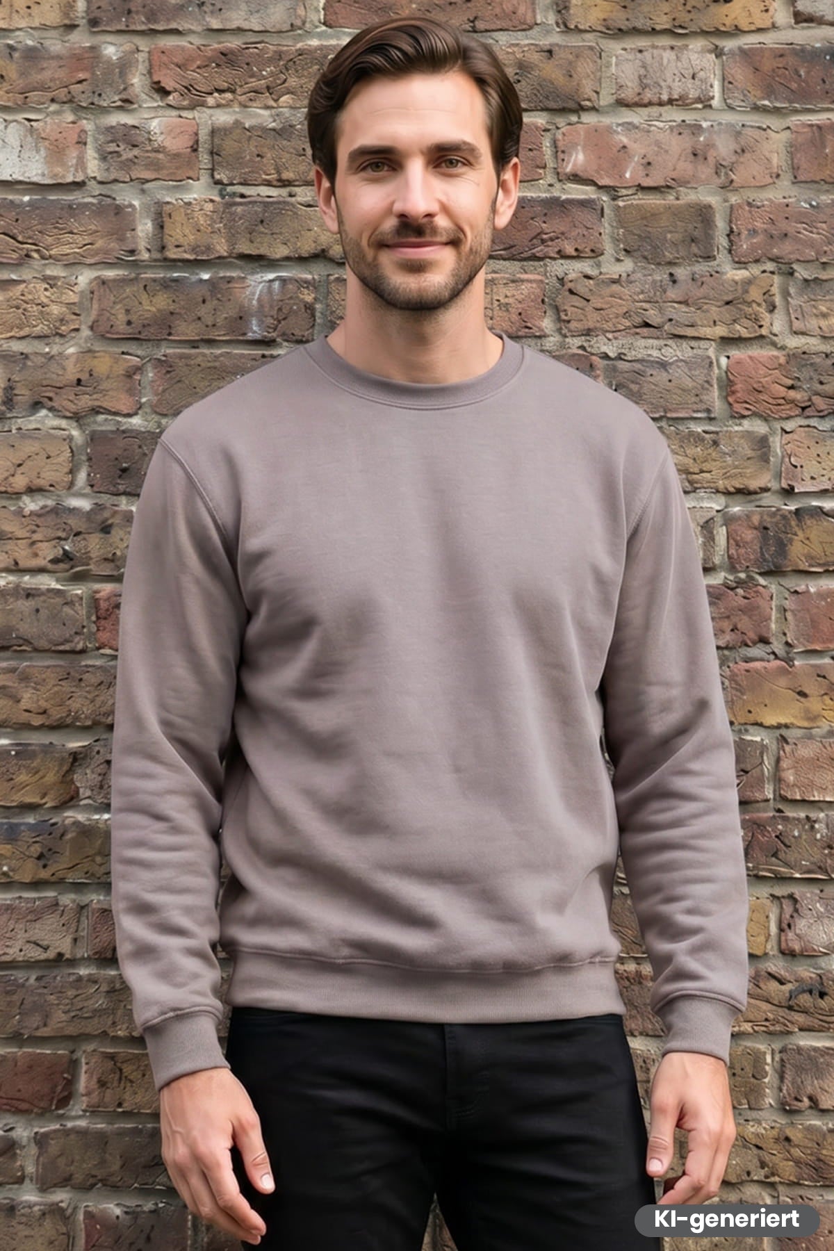 Grau meliertes Sweatshirt mit Rundhalsausschnitt und langen Ärmeln, lässige Passform