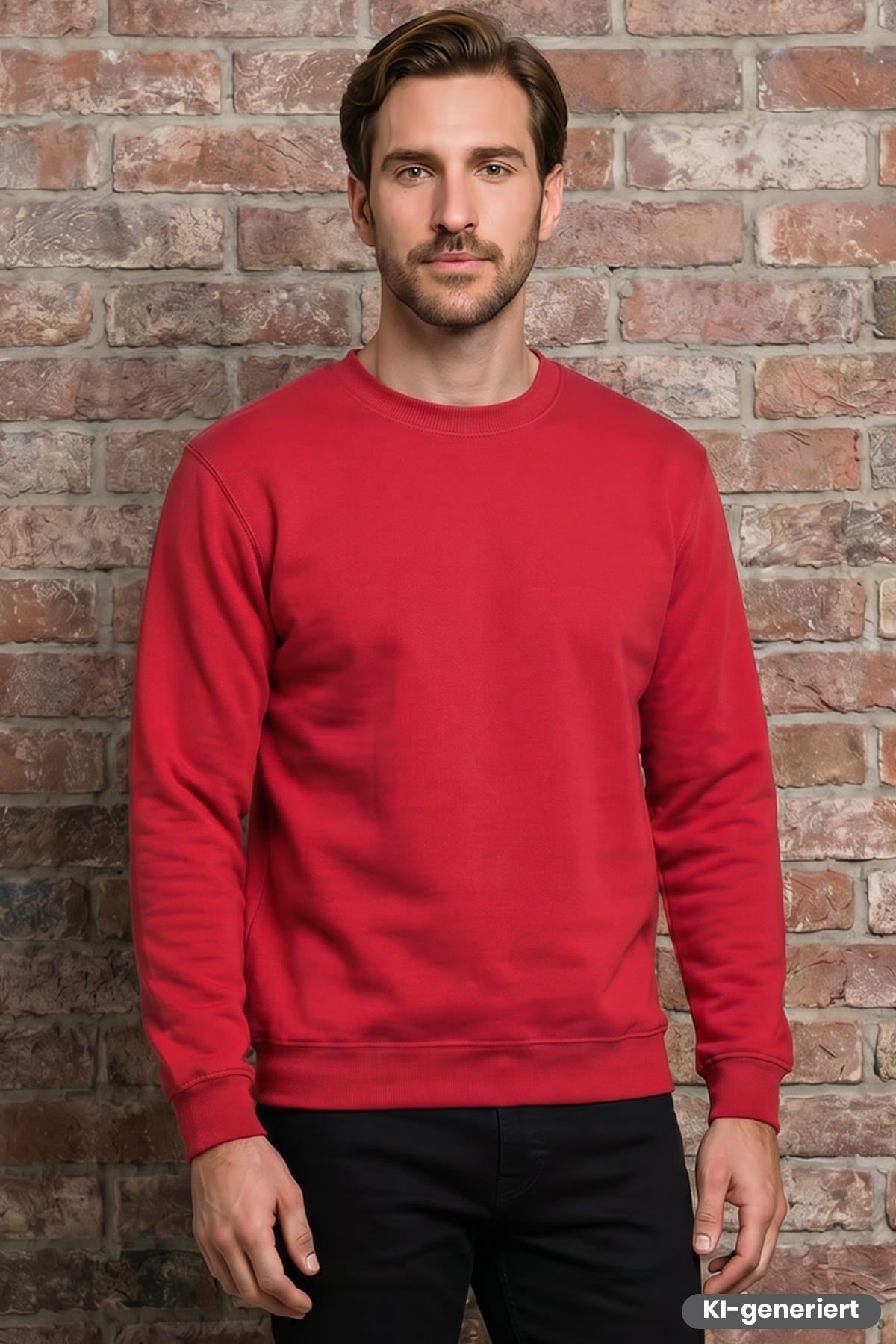 Rotes Sweatshirt mit Rundhalsausschnitt, langen Ärmeln und geripptem Saum