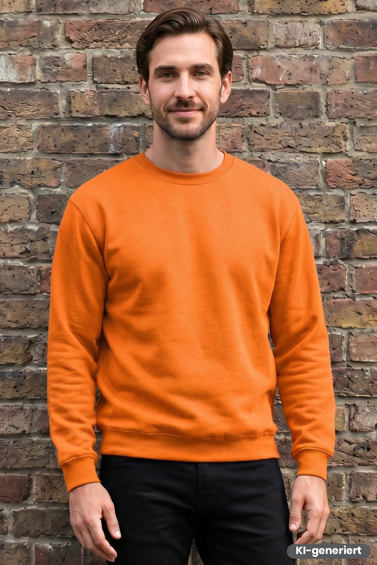 Orangefarbenes Sweatshirt mit Rundhalsausschnitt, langen Ärmeln und Bündchen