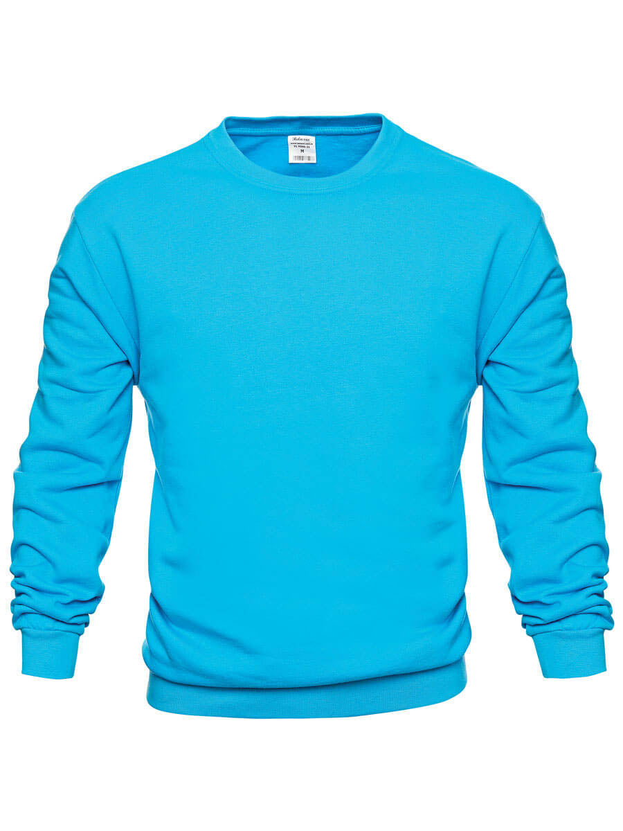 Türkisfarbener Rundhals-Sweatshirt mit langen Ärmeln und geripptem Saum