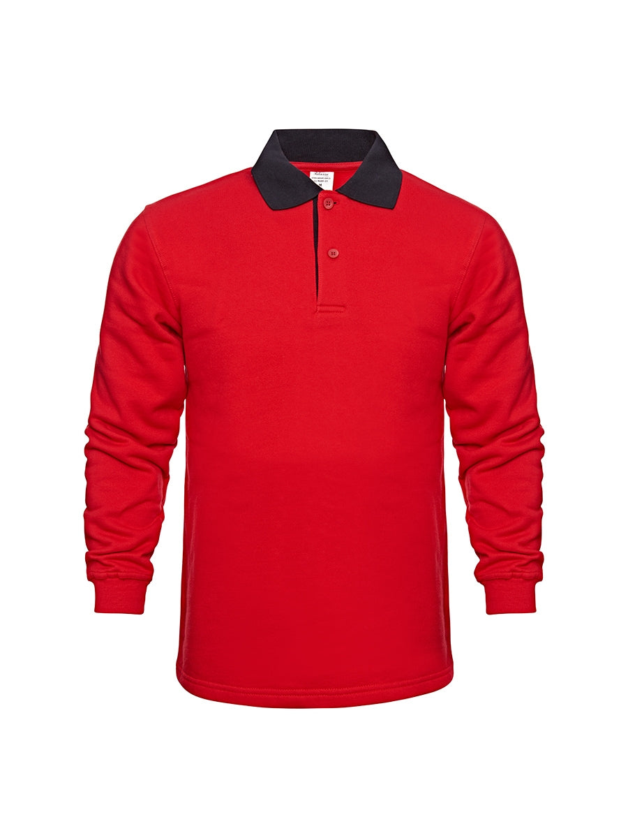 Herren-Polo-Sweatshirt in Rot mit schwarzem Polokragen und Knopfleiste