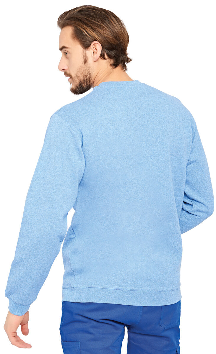 Melierter Rundhals-Sweatshirt hellblau, Rückansicht, lange Ärmel, schlicht