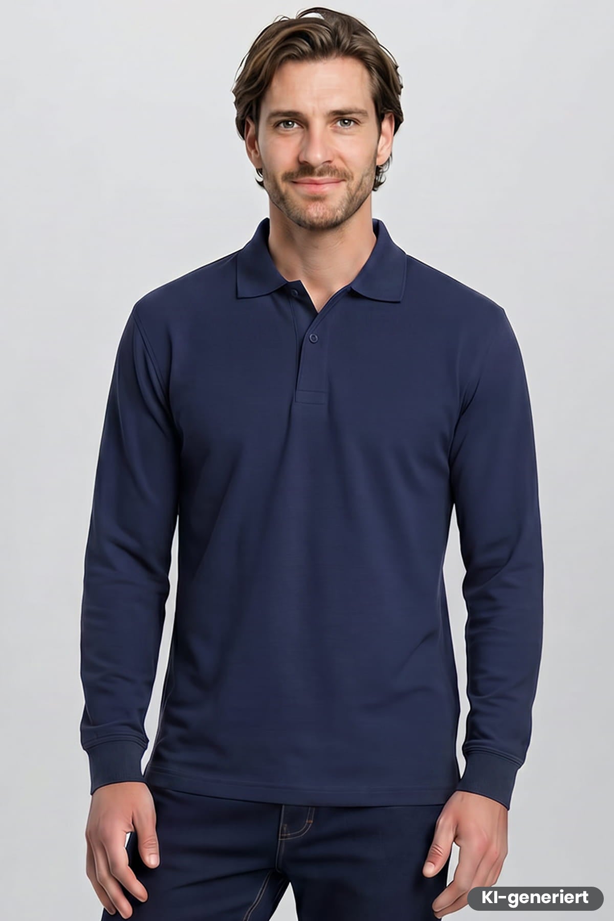 Marineblauer Sweatshirt mit Polokragen, langen Ärmeln und Knopfleiste.
