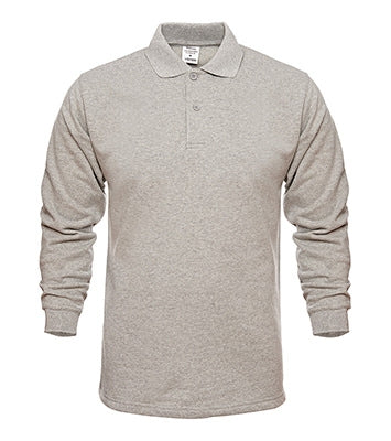Graues Melange-Langarm-Polo mit Kragen und Knopfleiste
