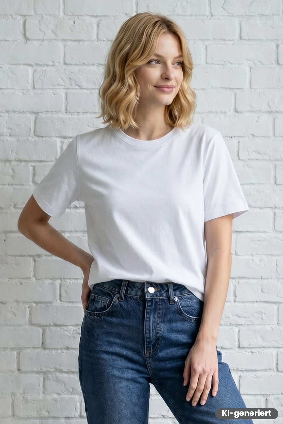 Weißes Damen-T-Shirt mit Rundhalsausschnitt und kurzen Ärmeln