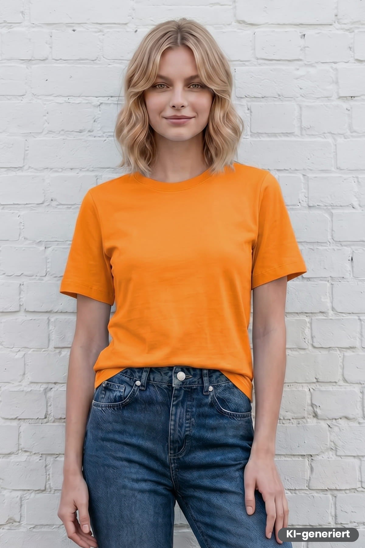 Damen T-Shirt, orange, kurzarm mit rundem Halsausschnitt