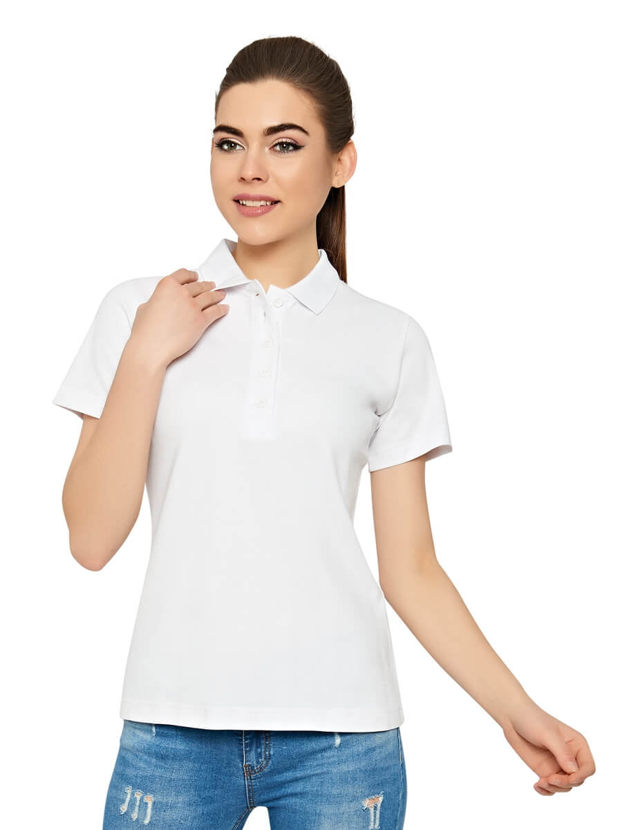 Damen-Poloshirt, weiß, mit Kragen und Knopfleiste, kurzarm