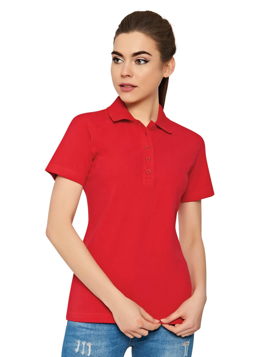 Damen Polo-Shirt in Rot mit Knopfleiste und kurzem Arm