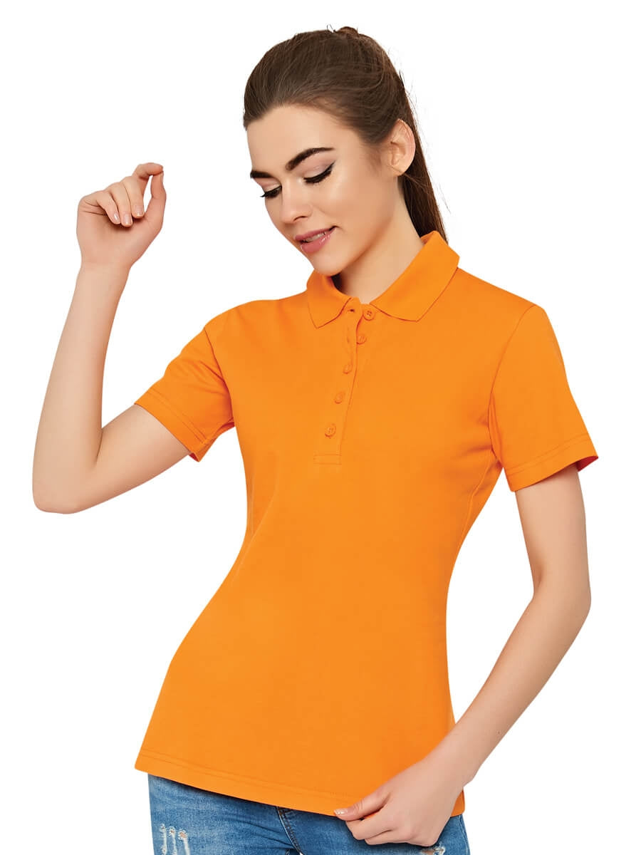 Damen Polo-Shirt in Orange mit kurzem Arm und Knopfleiste