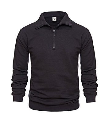 Marineblaues Herren-Sweatshirt mit Viertelreißverschluss, Stehkragen und gerippten Bündchen