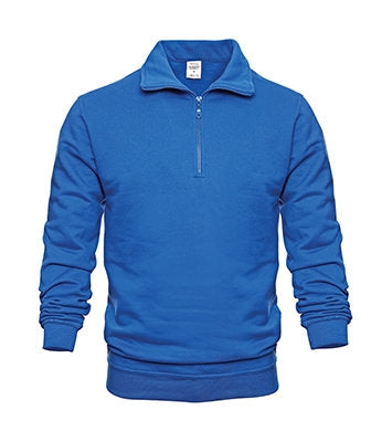Kornblaufarbenes Sweatshirt mit 1/4-Reißverschluss, Stehkragen, langen Ärmeln
