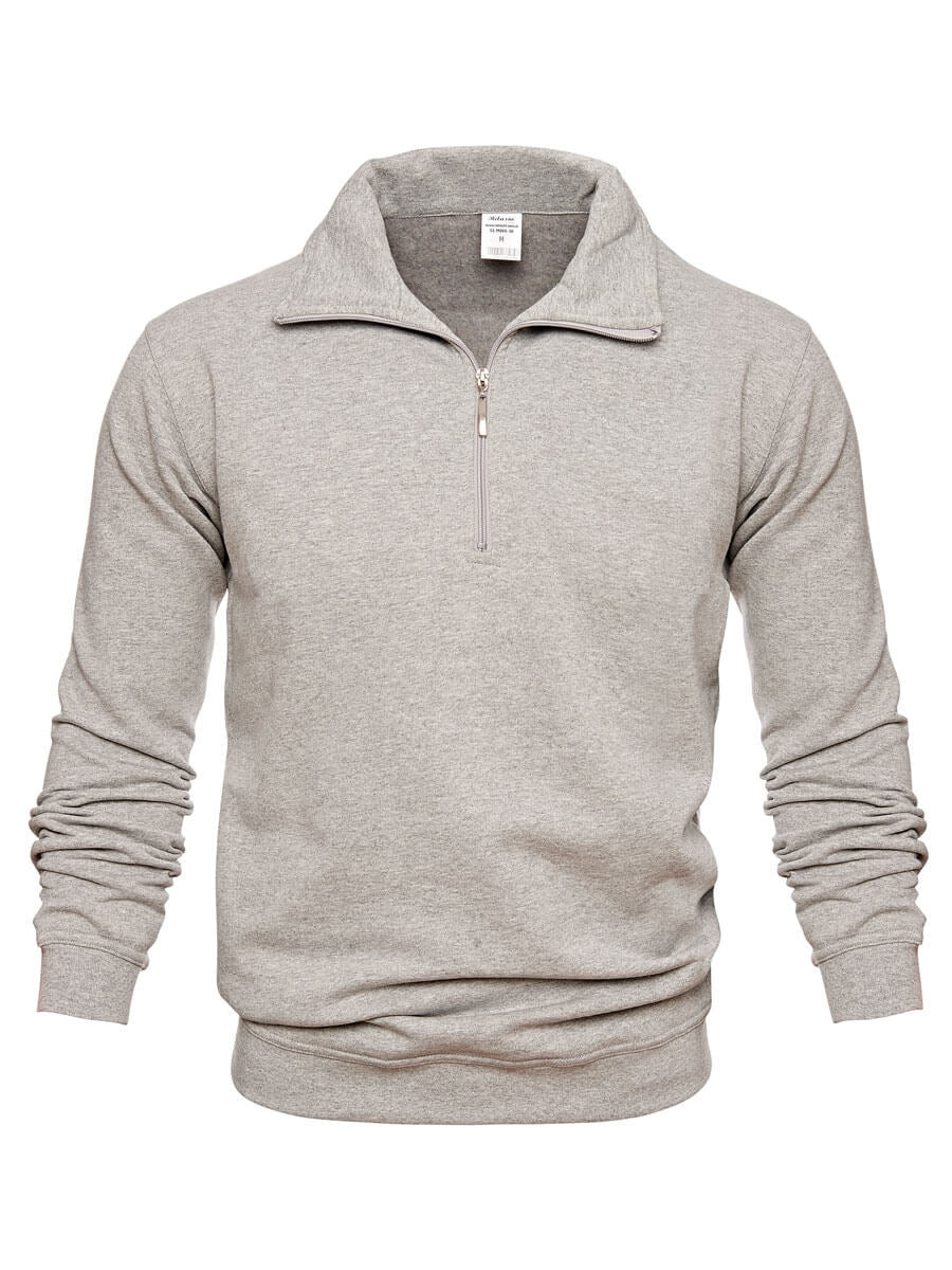 Helles graues Herren-Sweatshirt mit Viertelreißverschluss und Stehkragen
