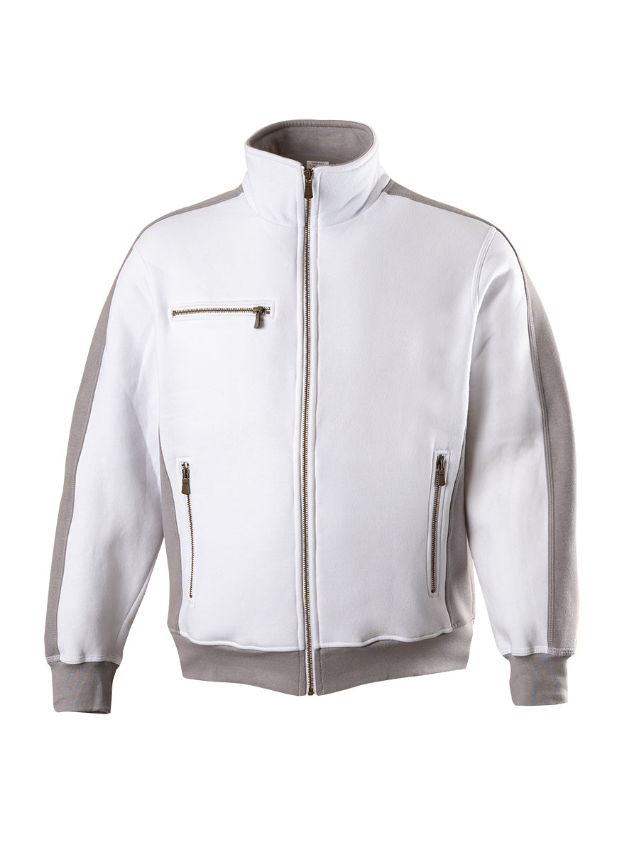 Sweatjacke mit Stehkragen, Frontreißverschluss und Brusttaschen, grau-weiß