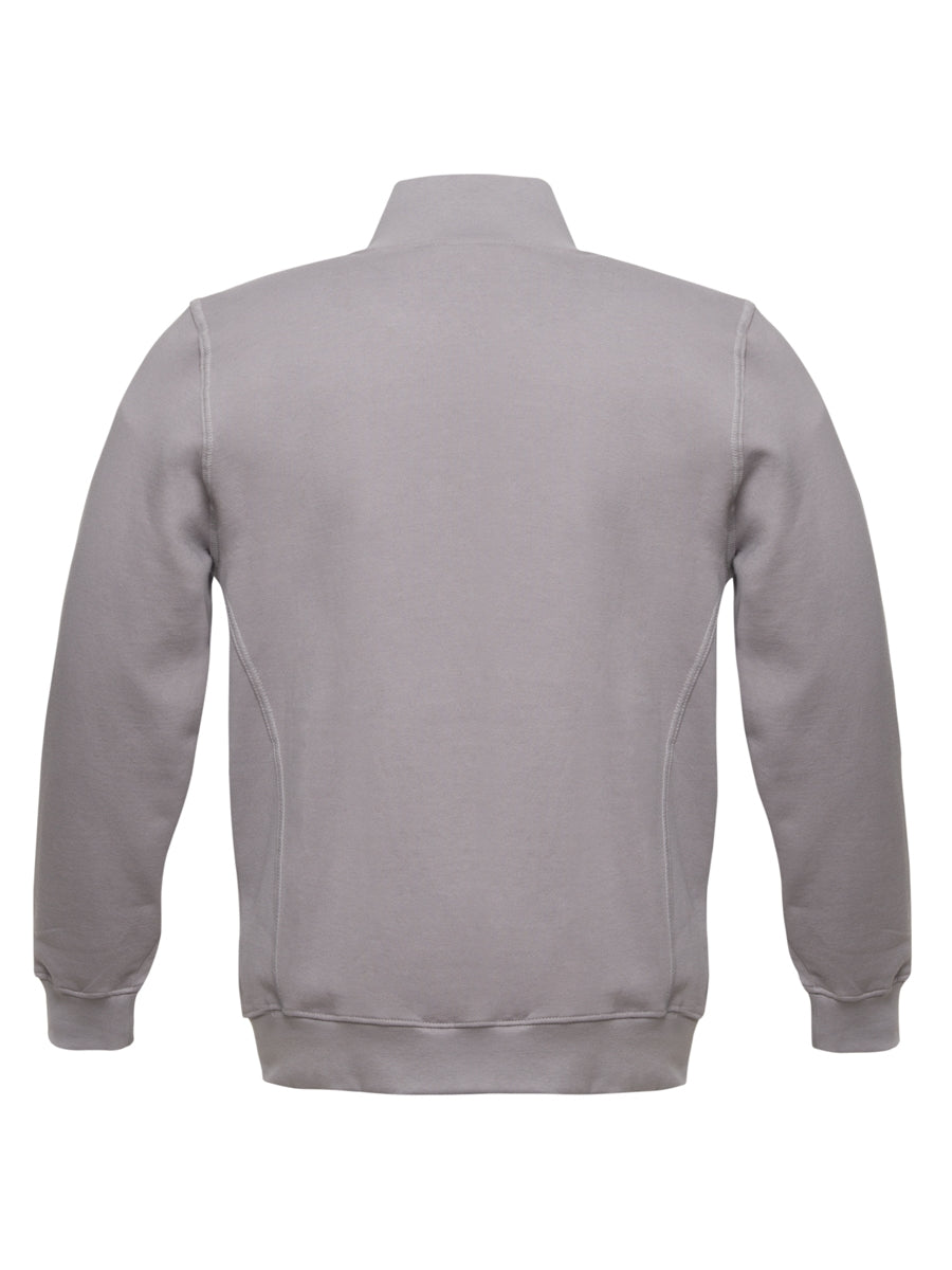 Herren-Sweatjacke hinten, grau, durchgehender Reißverschluss, Stehkragen und Bündchen